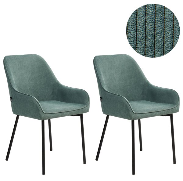 Sada 2 jedálenských stoličiek zelené menčestrové čalúnenie zlaté kovové nohy retro glamour štýl