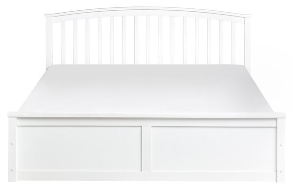 Posteľ biela borovicové drevo 160 x 200 cm s čelom lamelový rošt úložný priestor minimalistický škandinávsky štýl spálňa