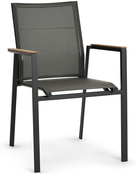 Diphano Hliníkové stohovateľné jedálenské kreslo s teakovou opierkou Selecta, Diphano, 57x62x88 cm, rám hliník farba šedočierna (lava), výplet Batyline farba tmavohnedá (cafe), opierky teak
