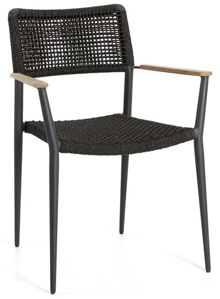 Diphano Jedálenské kreslo Ray, Diphano, 59x60x85 cm, rám hliník farba čierna (black), výplet lanko farba sivá (graphite), podrúčky teak