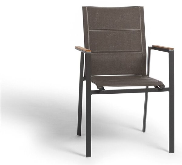 Diphano Hliníkové stohovateľné jedálenské kreslo s teakovou opierkou Selecta, Diphano, 57x62x88 cm, rám hliník farba šedá čierna (lava), výplet textilen (dvojvrstvový) farba hnedá (quartz), opierky teak