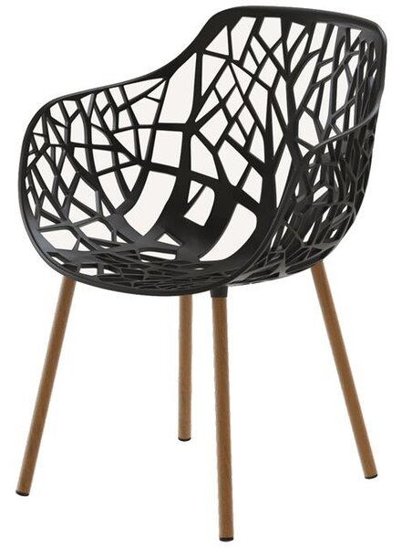 Fast Hliníkové jedálenské kreslo Forest, Fast, 56x56x80 cm, nohy iroko, hliník farba metallic grey