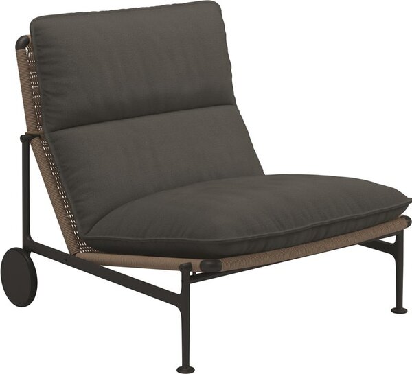 Gloster Nízka stolička s kolieskami Zenith, Gloster, 93x84,5x83 cm, rám hliník farba meteor, výplet umelý ratan farba wheat, sedáky vonkajšia látka kat. B farba podľa vzorkovníka