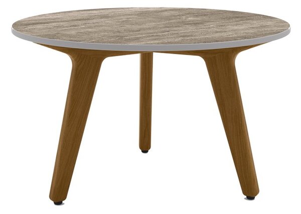 Manutti Nízky stolík Torsa, Manutti, okrúhly priemer 60x35 cm, rám teak, doska keramika 12 mm, dekor fossil