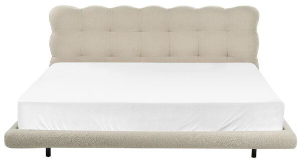 Posteľ béžová buklé čalúnenie prešívané čelo lamelový rošt 180 x 200 cm kovové nohy moderný štýl spálňa