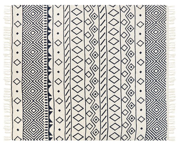 Deka béžová a námornícka modrá bavlnená geometrický vzor 200 x 220 cm prikrývka na posteľ tradičná obývačka spálňa