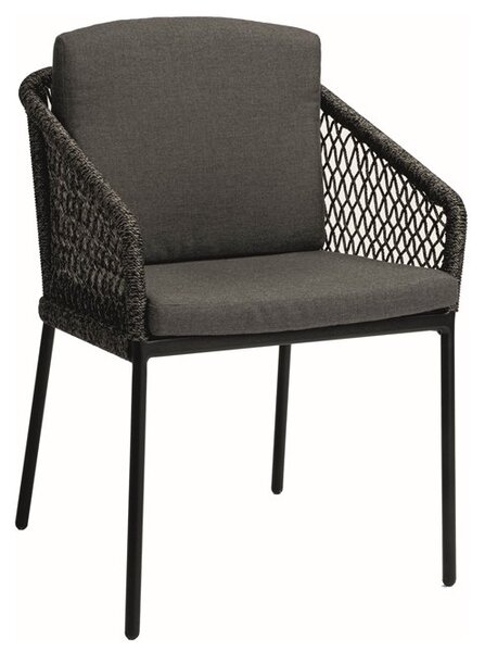 Stern Jedálenské kreslo Odea, Stern, rám lakovaný hliník čierny (black matt), lankový výplet pepper, sedáky 100% akryl Silk Black
