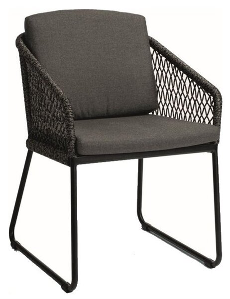 Stern Jedálenské kreslo so spojenou podnožou Odea,, Stern, 59x66x88 cm, rám lakovaný hliník čierny (black matt), lankový výplet pepper, sedáky 100% akryl Silk Black
