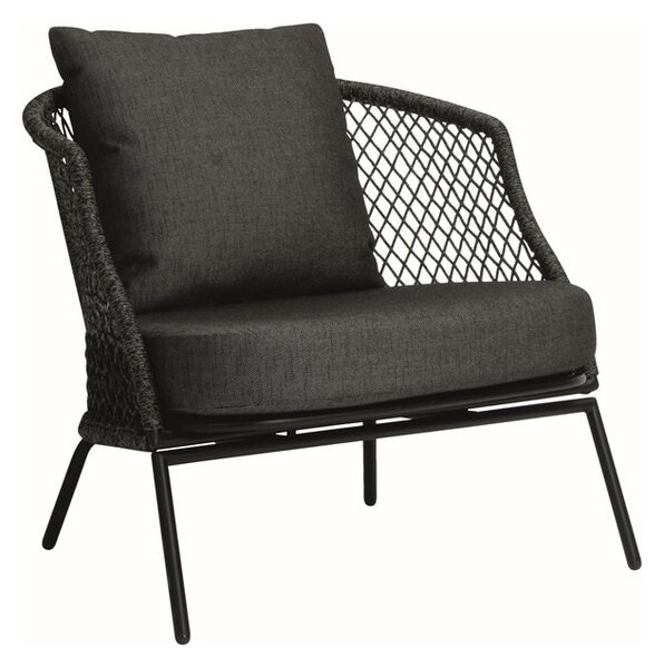 Stern Nízke kreslo Odea, Stern, rám lakovaný hliník čierny (black matt), lankový výplet pepper, sedáky 100% akryl farba Silk Black