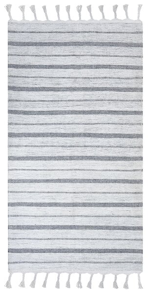 Koberec biely a sivý 80 x 150 cm pruhovaný vzor so strapcami moderná obývacia izba spálňa