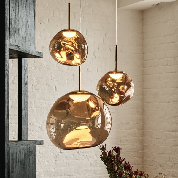 Tom Dixon závesné svietidlo Melt, Ø 28 cm, bronzová farba, objímka, Hnedá / staromosadz, Obývacia izba / jedáleň, Plast, Dizajn, Závesné svietidlo
