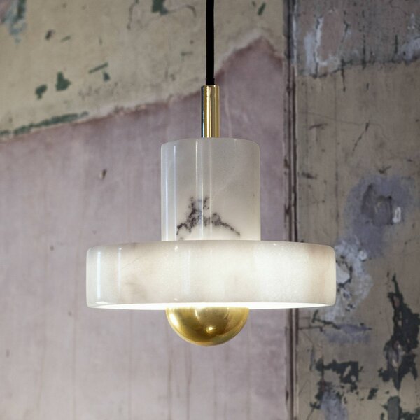Tom Dixon LED závesné svietidlo Stone, biela, Ø 18 cm, mramor, Biela / opálová, Obývacia izba / jedáleň, Kameň, Dizajn, Závesné svietidlo