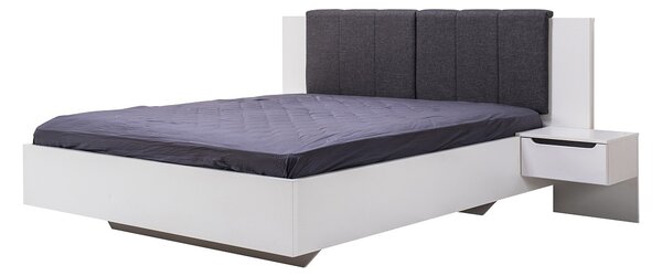 Manželská posteľ 160x200cm s nočnými stolíkmi Stuart - biela/šedá/dub čierny