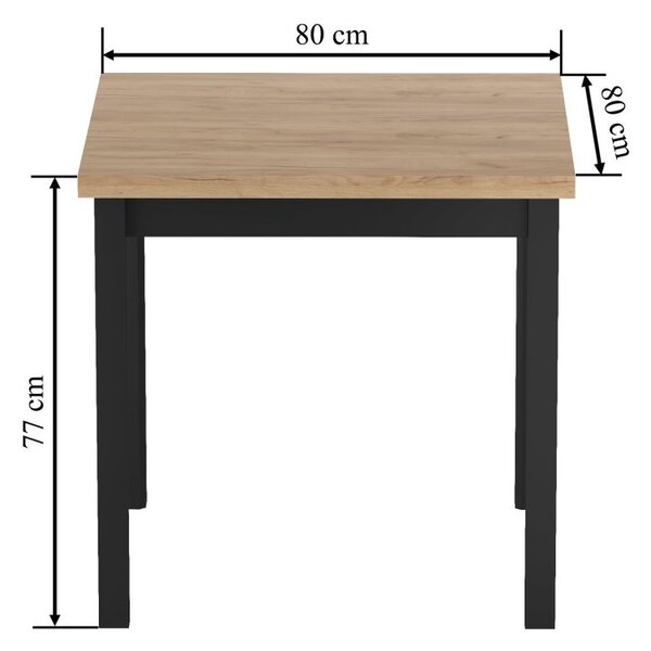 Dekorstudio Štvorcový jedálenský stôl 80×80 cm – Dub zlatý Craft / Čierne nohy