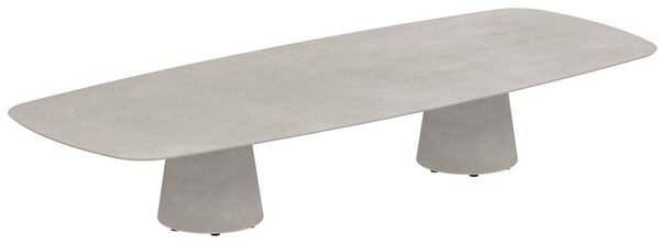 Royal Botania Betónový nízky stôl Conix, Royal Botania, oválny 300x120x35 cm, podnož betón cement grey, doska keramika biela