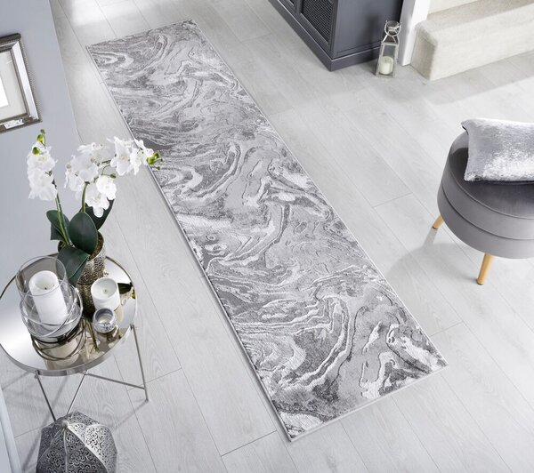 Flair Rugs , Behúň Eris Marbled Silver, 60x230, šedá, chodba / predsieň