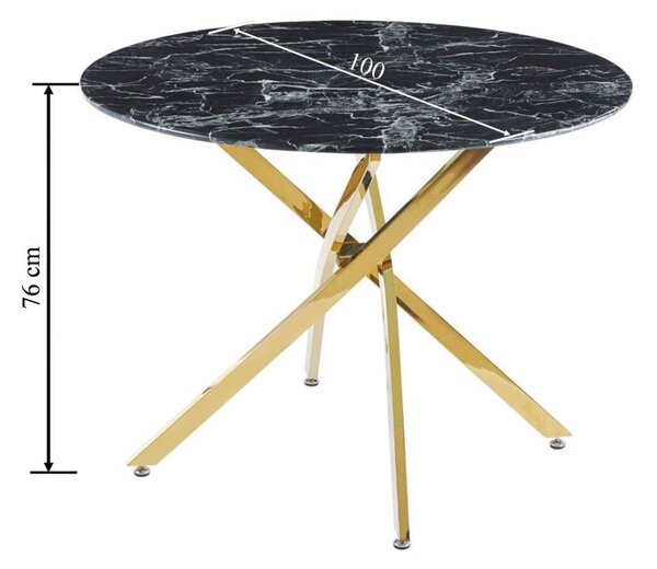 Dekorstudio Okrúhly jedálenský stôl 100 cm – Čierny mramor / Zlaté nohy