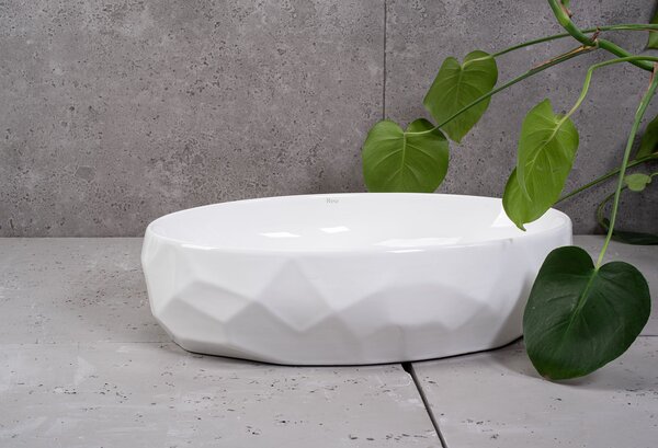 Rea Maya, keramické umývadlo na dosku 600x390x150 mm, biela lesklá, REA-U5660
