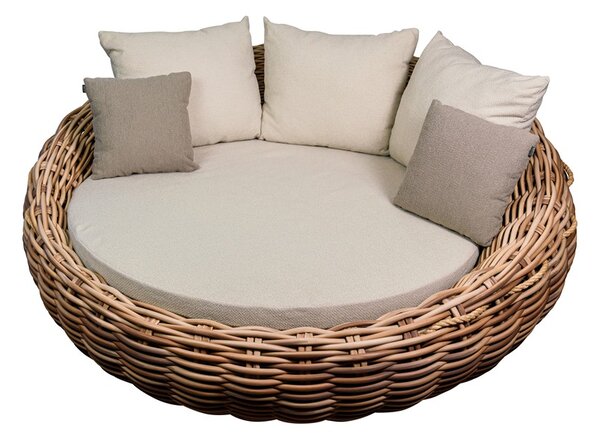 Apple Bee Denná posteľ Cocoon, Apple Bee, 220 cm, umelý ratan Mocca, sedáky vonkajšia látka Olefin Bouclé Cream