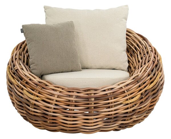 Apple Bee Nízke kreslo Cocoon, Apple Bee, 130x130x78 cm, umelý ratan Mocca, sedáky vonkajšia látka Olefin Bouclé Cream