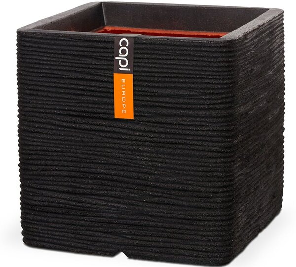 Capi Europe Kvetináč štvorcový Rib NL, Capi, 50x50x50 cm, recyklovateľná PE zmes, farba black