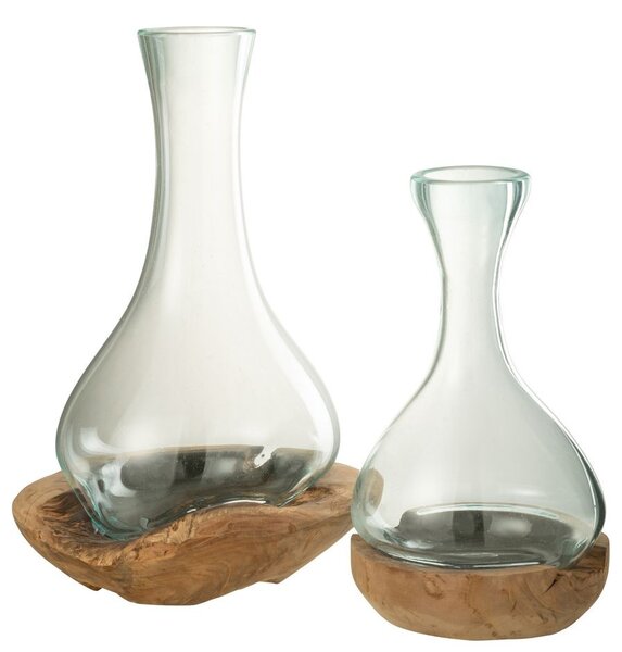 Váza z recyklovaného skla na dreve Gamal - 19*21*29 cm - J-Line by Jolipa