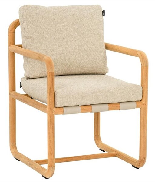 Apple Bee Jedálenské kreslo Dolce, Apple Bee, 60x65x83 cm, rám teak natural, páskový výplet Ecru, sedák vonkajšia látka Cotton Flower