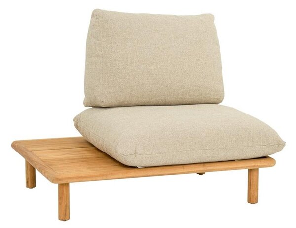 Apple Bee 1-miestny diel s odkladacím stolíkom na ľavej strane Sling, Apple Bee, 108x85x67 cm, rám teak natural, pásový výplet Ecru, sedáky vonkajšia látka Cotton Flower