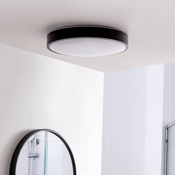 Lindby Stropné svietidlo LED Medon, Ø 38 cm, čierne, IP44, kov, Čierna, Kúpeľňa, kov, Moderný, Závesné svietidlo