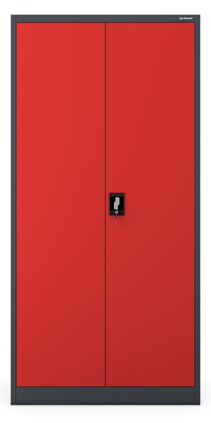 Uzamykateľná upratovacia skriňa DAWID 900 x 1850 x 450 mm, antracitovo-červená