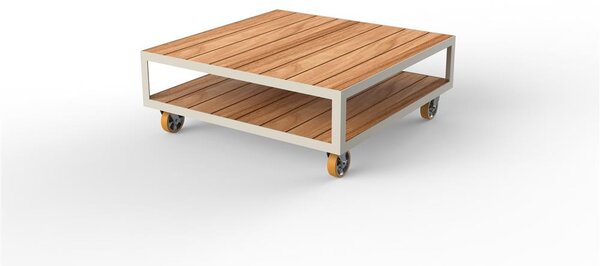 Vondom Konferenčný stolík na kolieskach Vineyard, Vondom, 106x106x41 cm, lakovaný hliník, teak natural, farebné vyhotovenie podľa vzorkovníka
