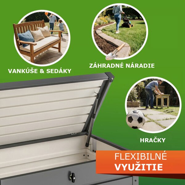 Kovový úložný box METALBOX, 385L, 120x62x63cm, antracitová Gardebruk