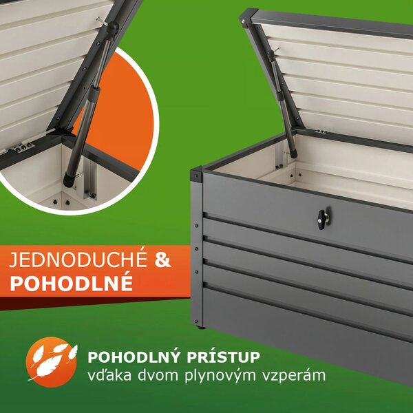 Kovový úložný box METALBOX, 385L, 120x62x63cm, antracitová Gardebruk