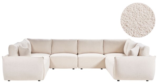 8-miestna modulárna pohovka v tvare U krémová biela buklé čalúnenie rohová s vankúšmi moderný minimalistický štýl obývacia izba