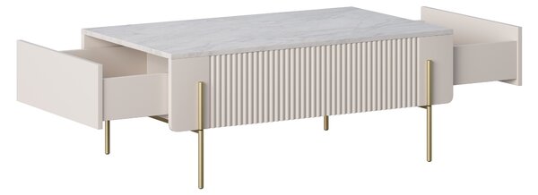 Kávový stolík Malmi 100 cm so zásuvkami - kasmír / krémová biela / zlaté nohy