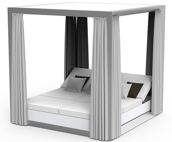 Vondom Denná posteľ s nebesami Vela, Vondom, 204x204x205 cm, 4 polohovateľné opierky, rám hliník, závesy a strieška vonkajšia látka Velum, farebné vyhotovenie podľa vzorkovníka