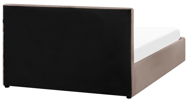 Posteľ s úložným priestorom sivobéžová buklé čalúnenie 140 x 200 cm s čelom moderný štýl spálňa