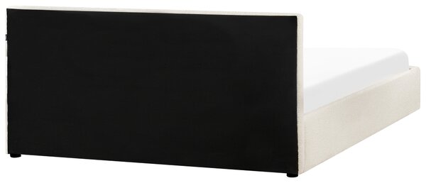 Posteľ s úložným priestorom biela buklé čalúnenie 180 x 200 cm s čelom moderný štýl spálňa