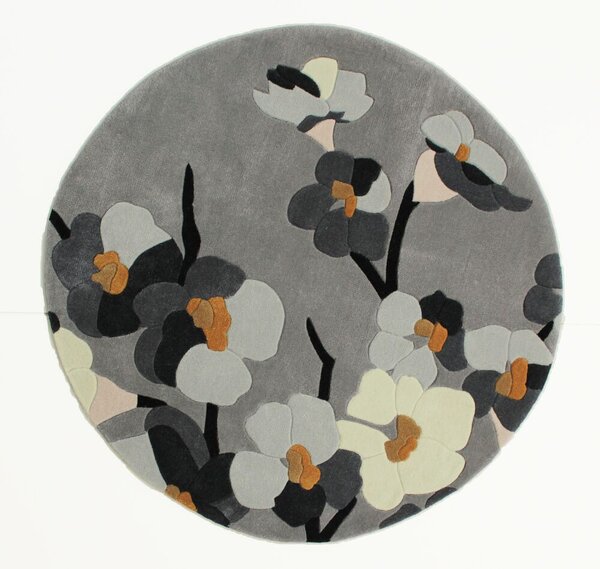 Flair Rugs koberce Ručne všívaný kusový koberec Infinite Blossom Grey / Ochre kruh - 135x135 (priemer) kruh cm