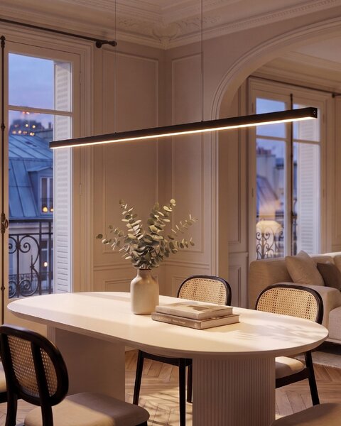 LED závesná lampa čierna kovová lineárna 180 cm industriálny moderný štýl kuchyňa jedáleň