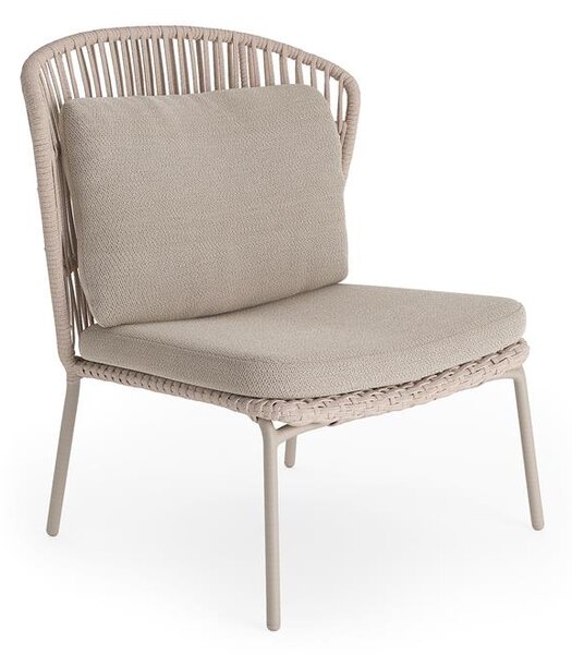 Jati Kebon Nízke kreslo s vysokou chrbtovou opierkou Lima, Jati Kebon, 91x87x101 cm, rám hliník farba sand mat, výplet lanko 14 mm farba linnen, bez podušiek
