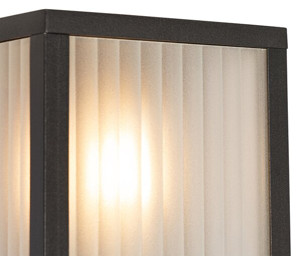 Vonkajšia nástenná lampa čierna s rebrovaným sklom 2-svetlá IP44 - Charlois