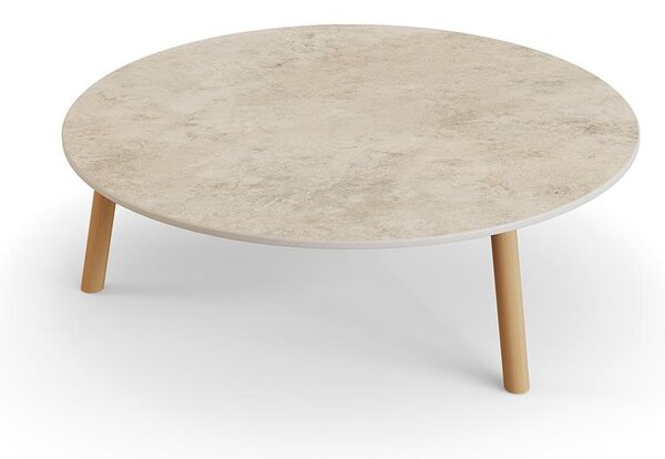 Jati Kebon Konferenčný stolík Ronda, Jati Kebon, okrúhly 90x29,2 cm, rám teak, doska keramika 12mm dekor Paladium Grey