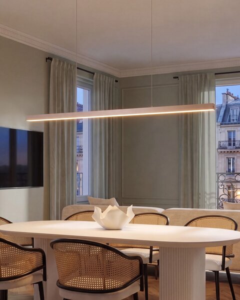 LED závesná lampa medená kovová lineárna 160 cm industriálny moderný štýl kuchyňa jedáleň