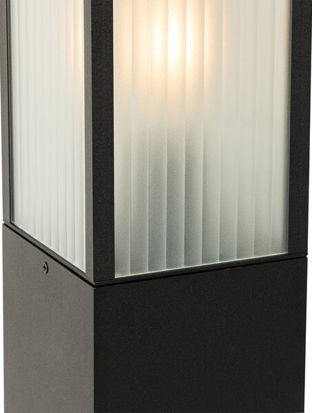 Stojaca vonkajšia lampa čierna s rebrovaným sklom 80 cm IP44 - Charlois