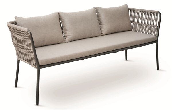 Stern Jedálenská lavica s podrúčkami Marla, Stern, 198x73x86 cm, rám hliník antracite, výplet lanko Salt, sedáky 100% akryl Grey Brown