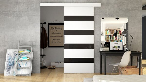 Posuvné dvere SKULEN 5 - 90 cm, biele / čierne sklo