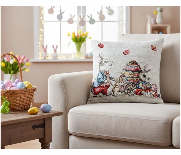 Veľkonočná gobelínová obliečka na vankúš Zajačik Chenille IT116 Farba Viacfarebná Rozmery 42x42 cm