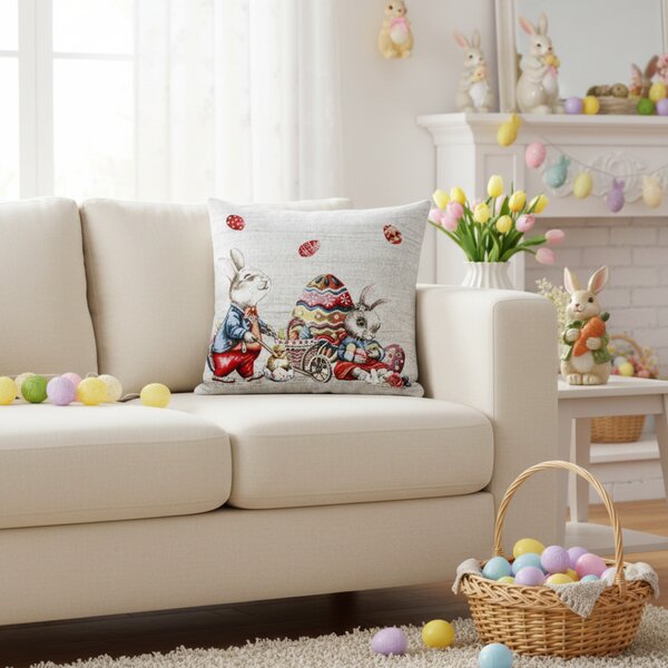 Veľkonočná gobelínová obliečka na vankúš Zajačik Chenille IT116 Farba Viacfarebná Rozmery 42x42 cm