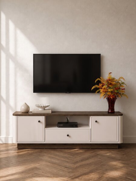 TV stolík Amberto 160 cm so zásuvkou - kašmírová / dub windmill tmavý